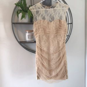 En Creme Cream Lace Dress with Tulle Overlay